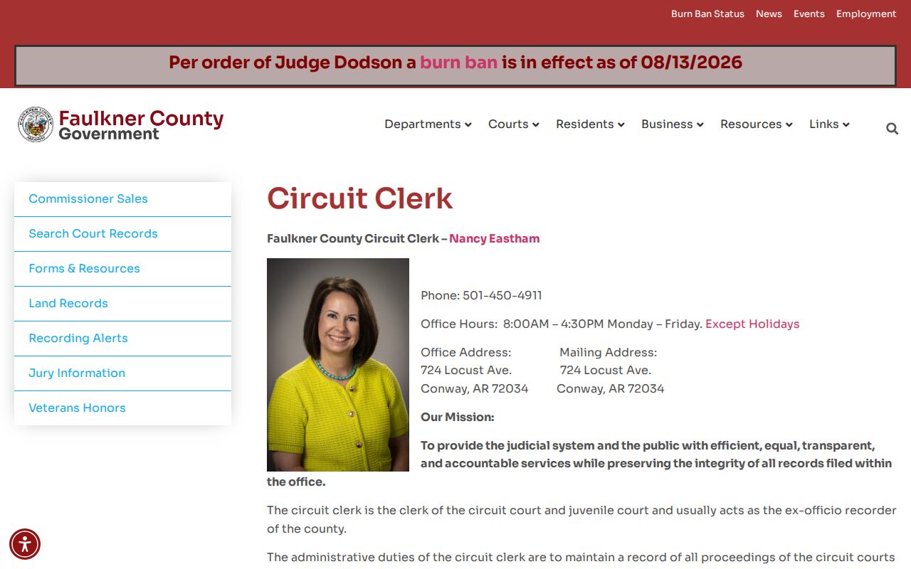 Faulkner County court docket Circuit Clerk digital record dates