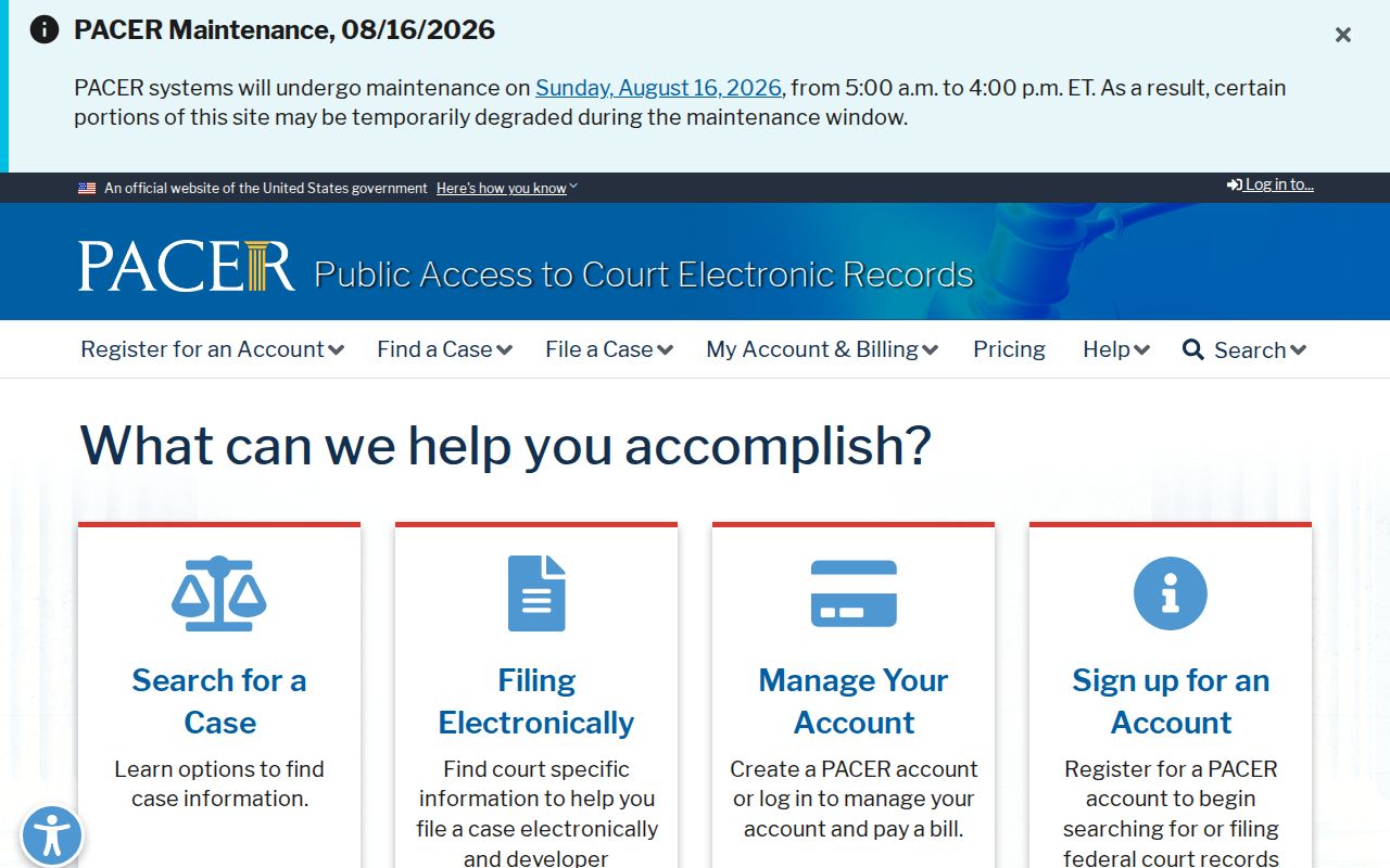Faulkner County federal court docket PACER portal