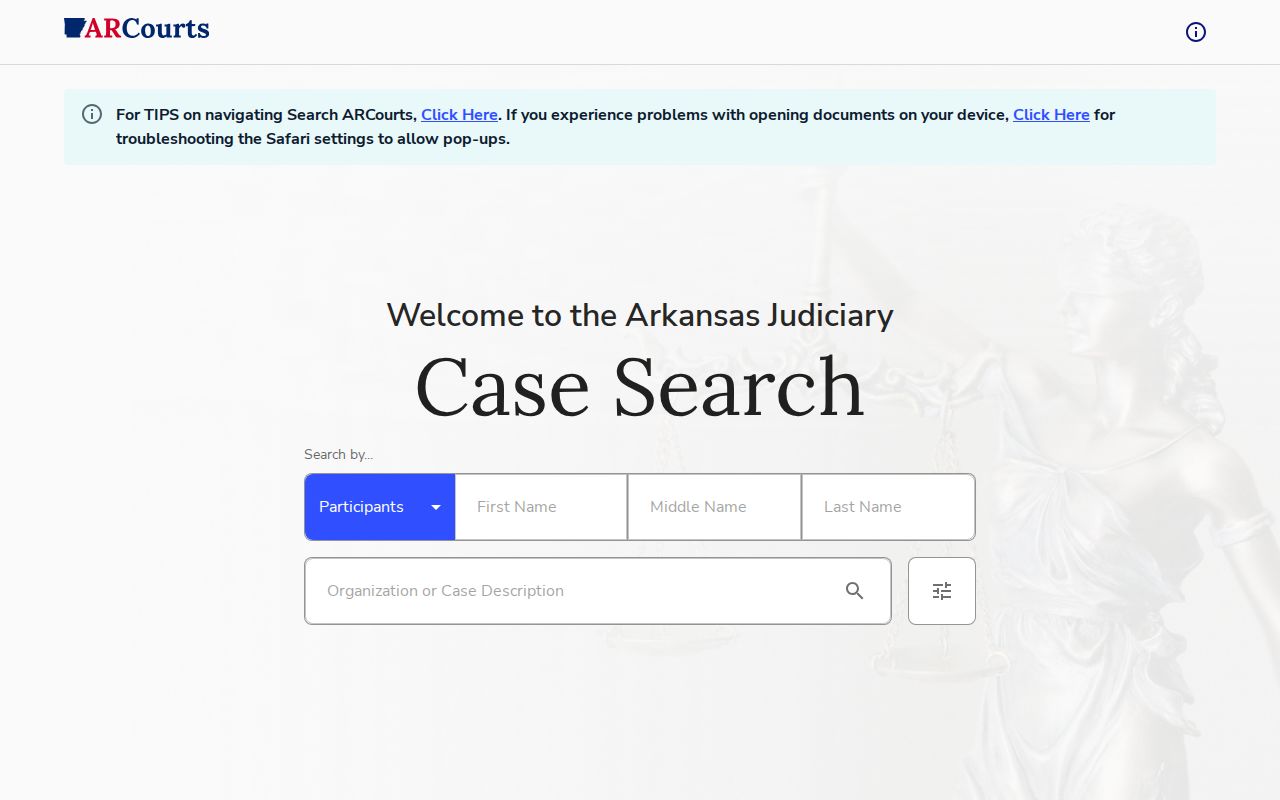 Faulkner County court docket Search ARCourts landing page