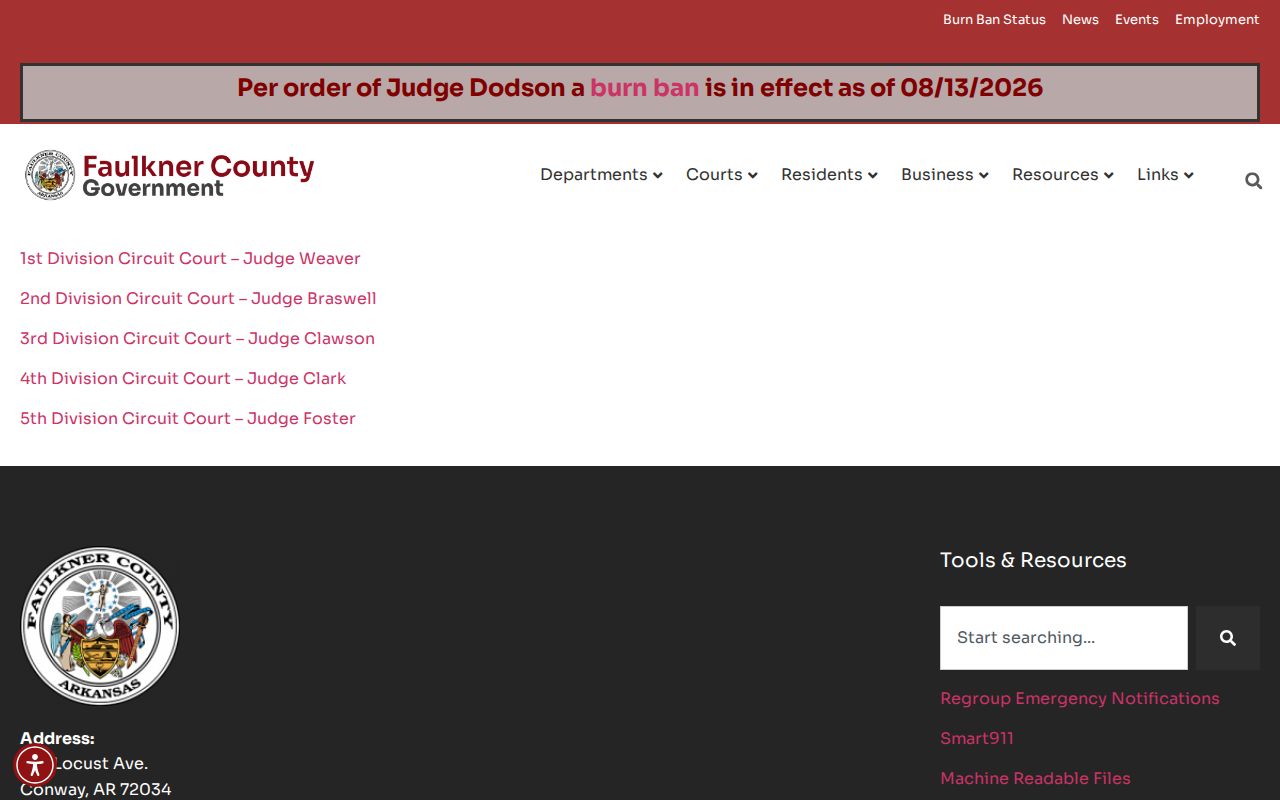 Faulkner County court schedule closure notice page