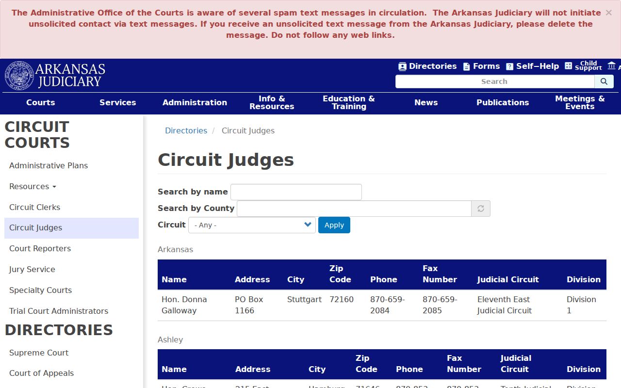 Faulkner County court schedule circuit division directory