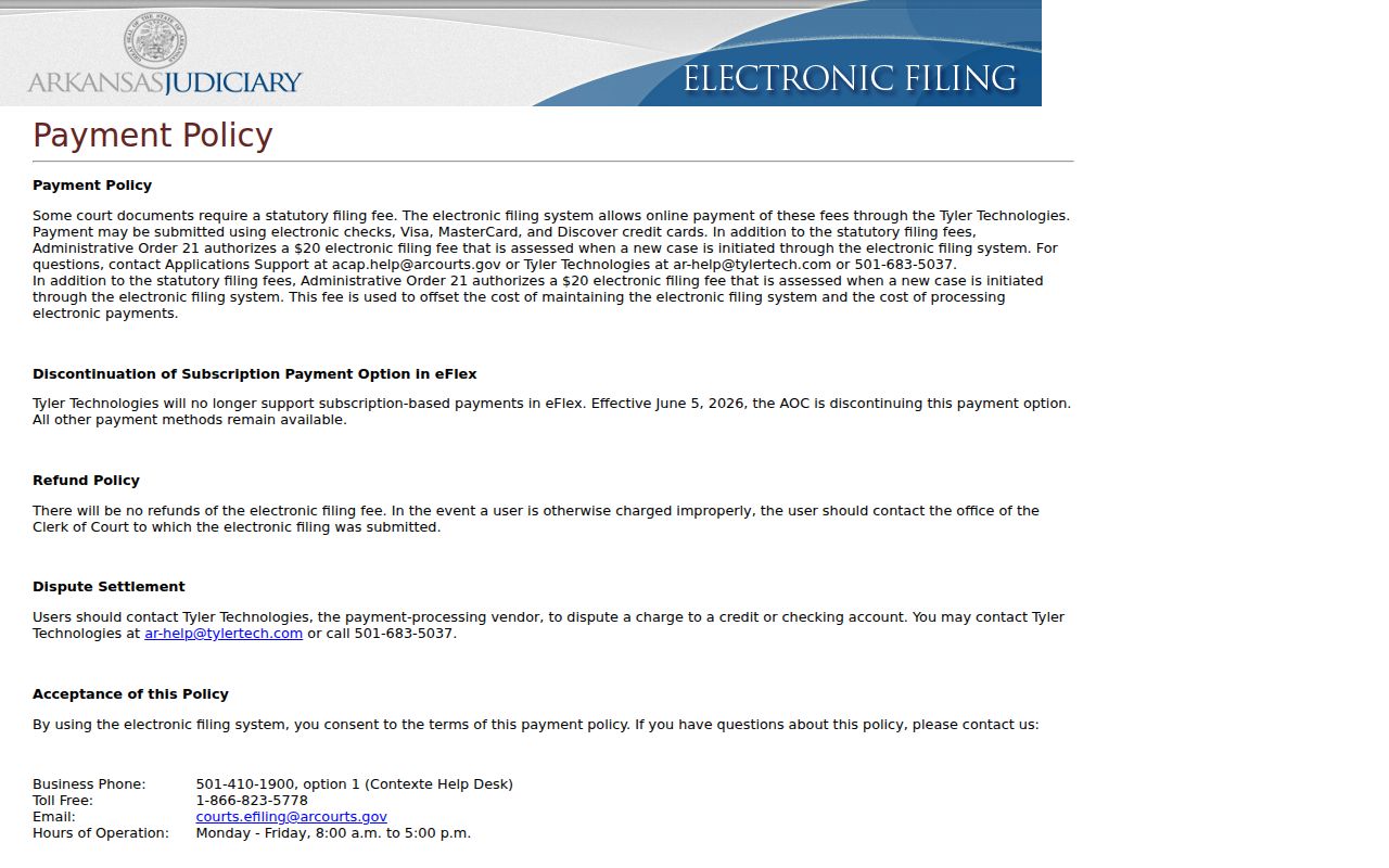 Faulkner County civil court docket eFlex payment policy