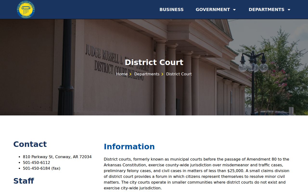 Conway court records information on the official District Court page