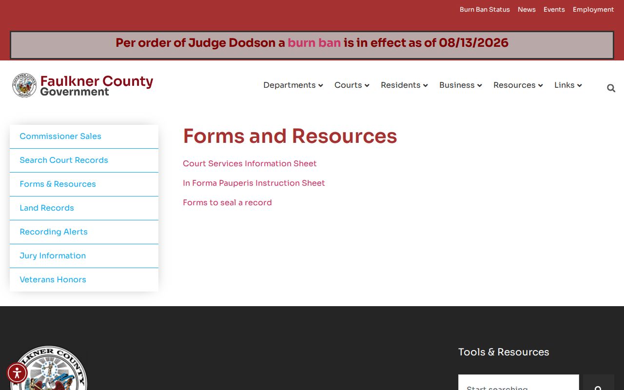 Faulkner County court case records Circuit Clerk resources