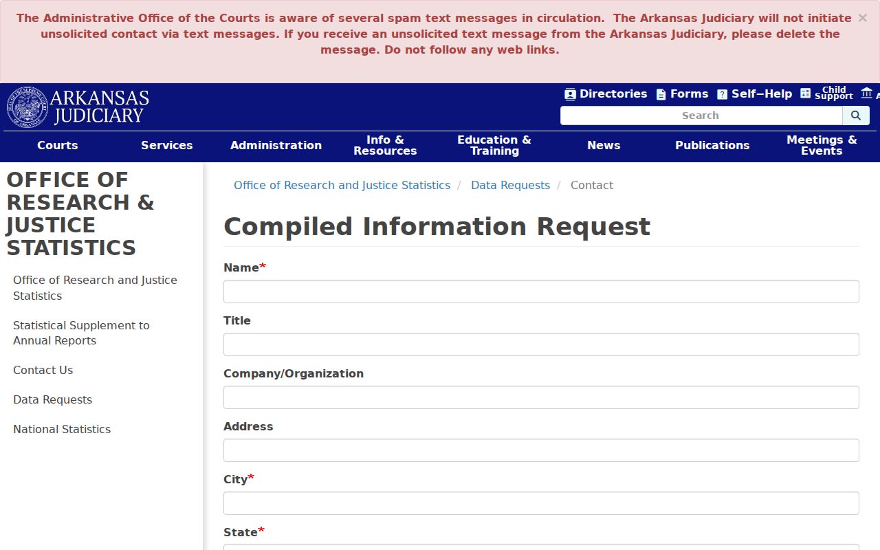 Faulkner County court case records compiled information form