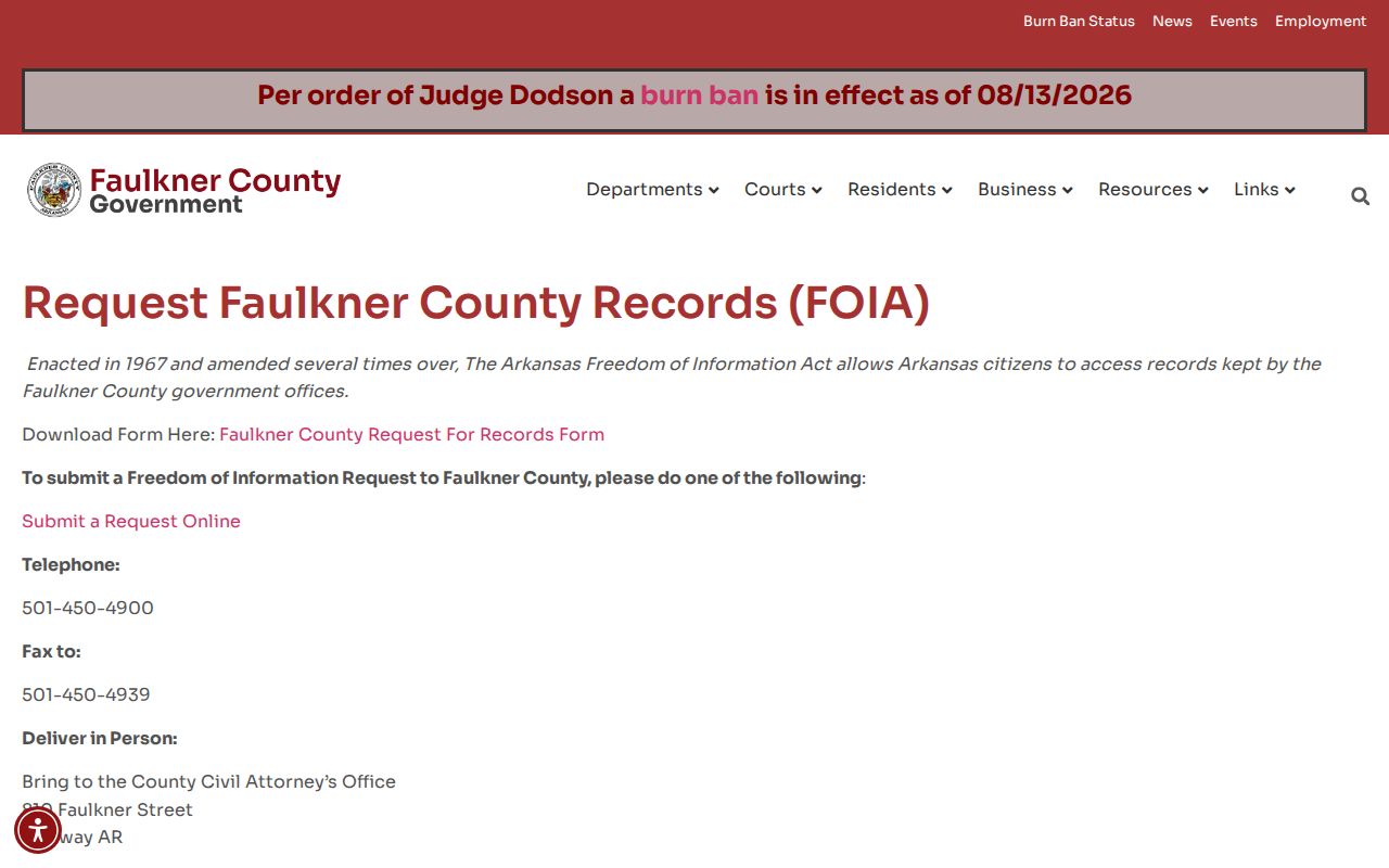 Faulkner County court case records request methods
