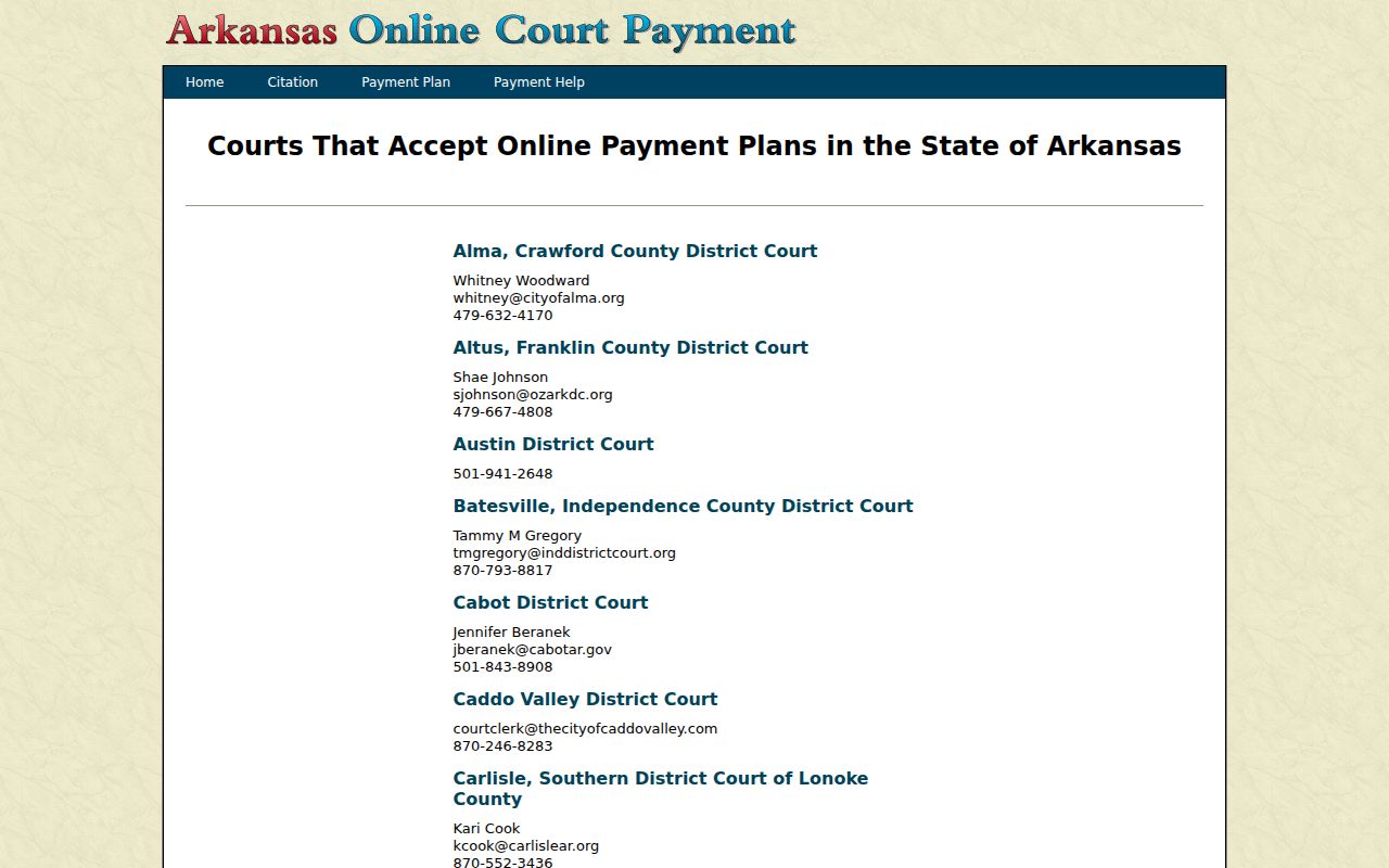 Faulkner County traffic court local payment plan contacts