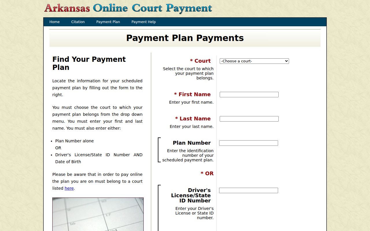 Faulkner County traffic court payment plan lookup