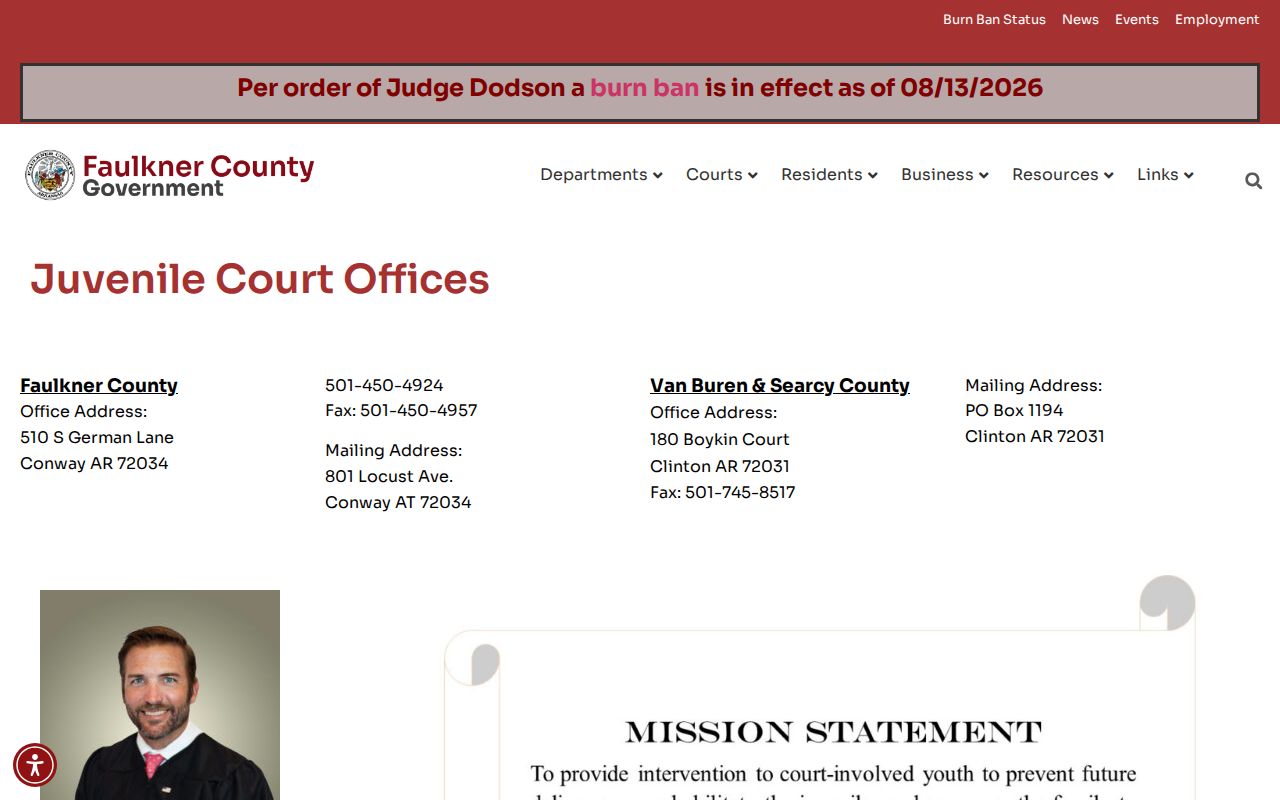 Vilonia court records source for the separate Faulkner County juvenile office
