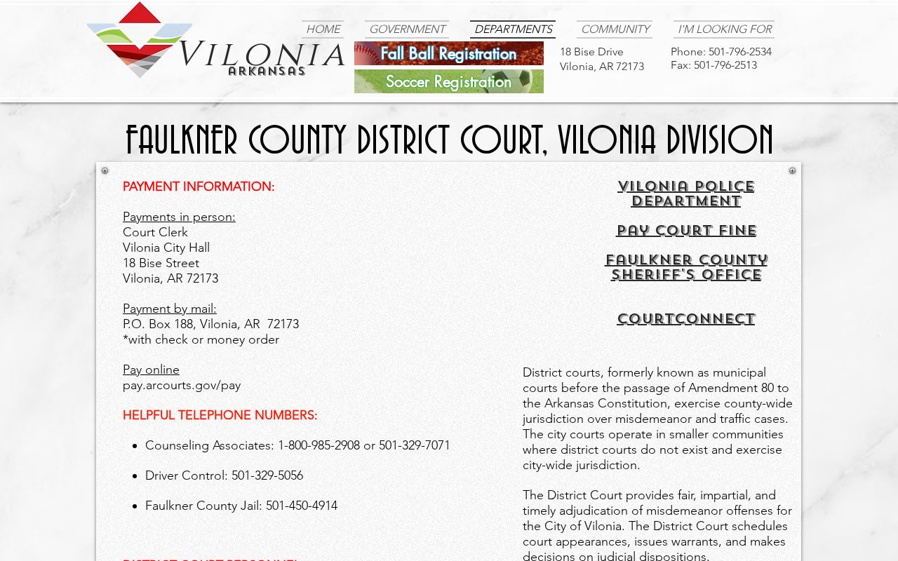 Vilonia court records details on the official city court page